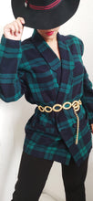 Charger l'image dans la galerie, blazer à carreau mode durable tendance vintage luxe veste tailleur cintrée hiver femme noir et vert