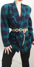 Charger l'image dans la galerie, blazer à carreau mode durable tendance vintage luxe veste tailleur cintrée hiver femme noir et vert