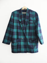 Charger l'image dans la galerie, blazer à carreau mode durable tendance vintage luxe veste tailleur cintrée hiver femme noir et vert